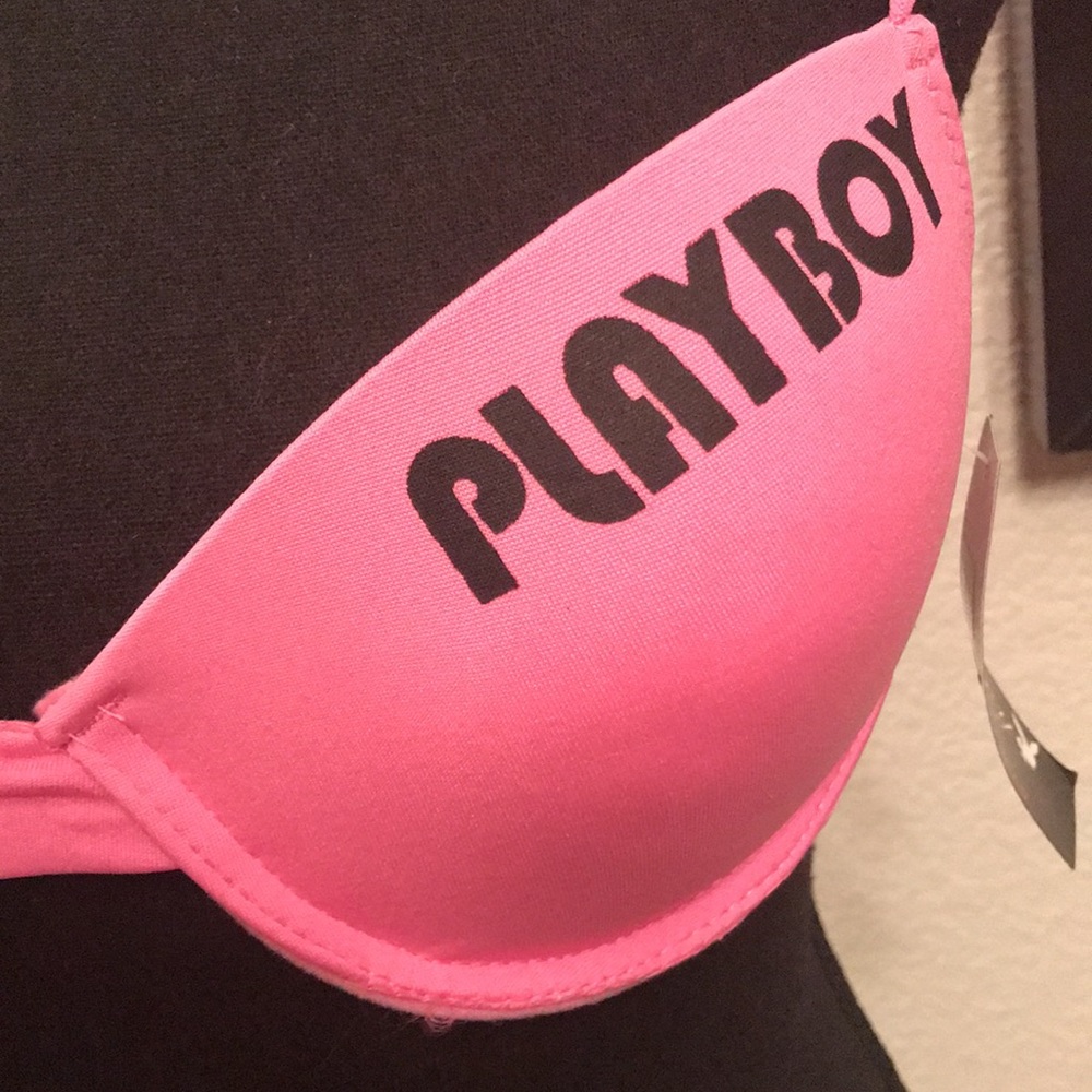 NWT Vintage Playboy Bunny Hot Pink Black Graphic Push Up Padded Bra 36B